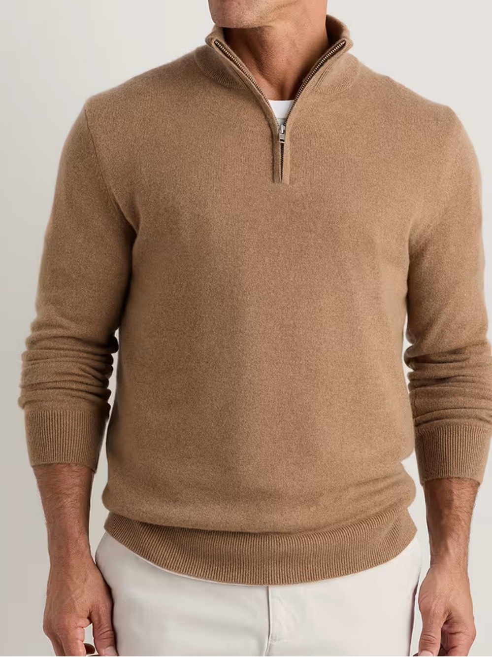 QUINCE MONGOLIAN CASHMERE QUARTER ZIP SWEATER TEAK - L